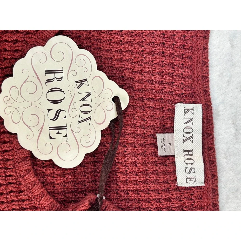 Knox Rose Women Pink Cold Shoulder Cotton Knit Sweater Small Rosewood Waffle